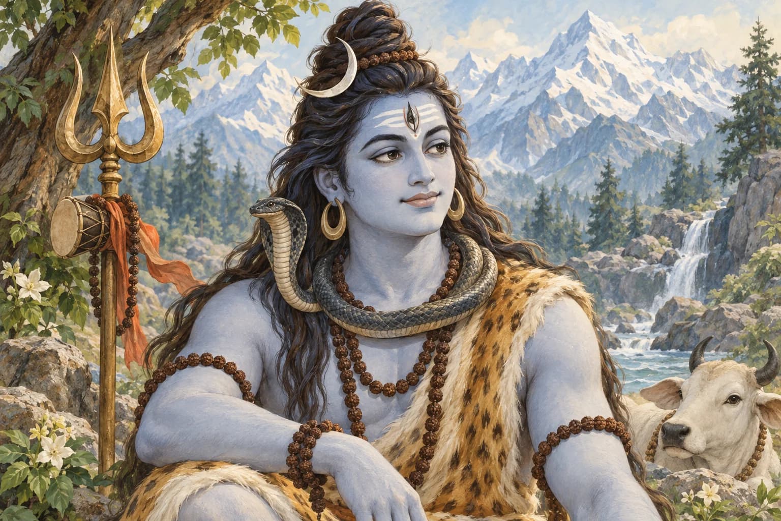 Shiva with the crescent moon, third eye and rudraksha beads